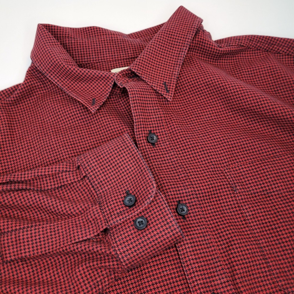 L.L. Bean Mens 2XL Flannel Shirt Red Black Houndstooth Button Up Traditional Fit